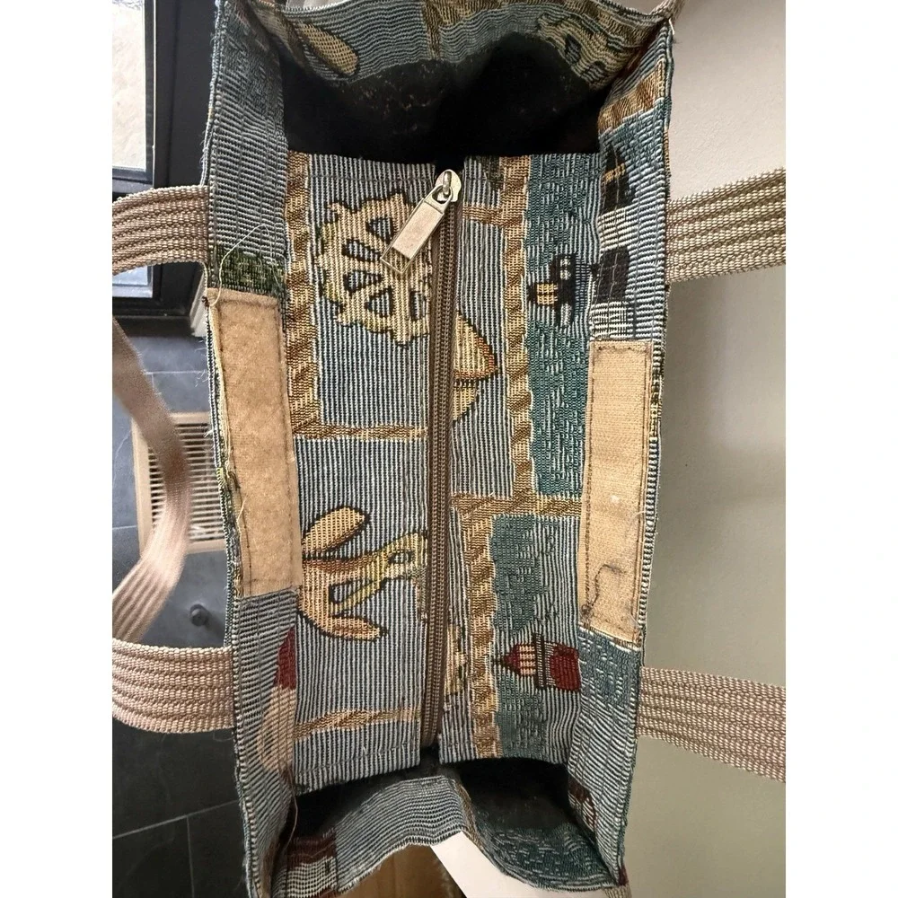VTG Tapestry Tote Bag Nautical Lighthouse Costal Woven Shoulder Purse